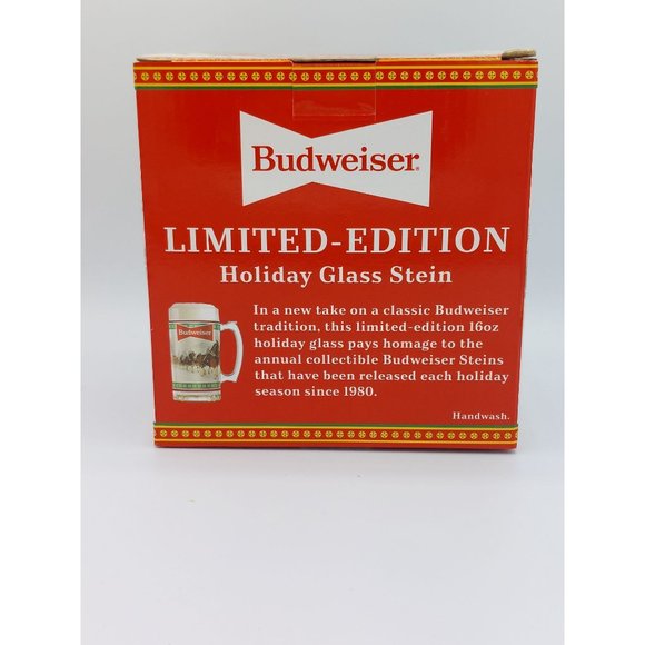 Budweiser Holiday Glass Stein Christmas 2021 Limited Ed Mug Collectible 16oz - Picture 3 of 10